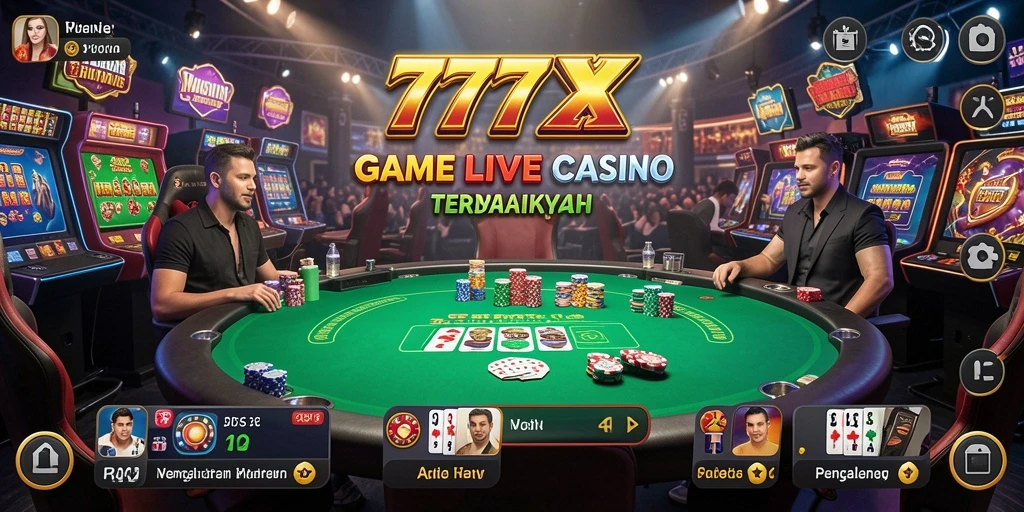 Tangkapan layar gameplay 777ZX menunjukkan dealer langsung dan suasana kasino.