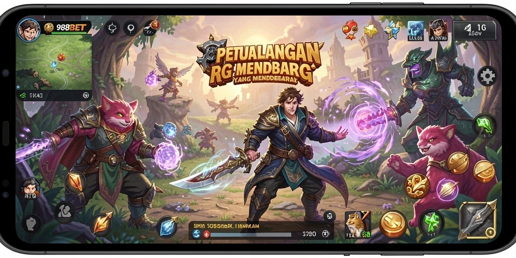 Screenshot gameplay 988BET menampilkan pertarungan seru dalam dunia RPG.