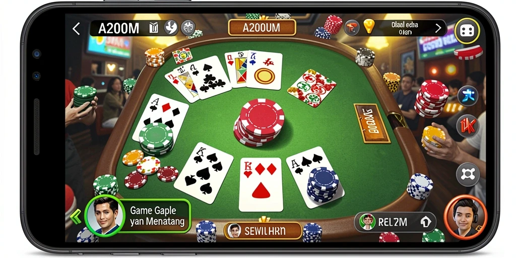 Screenshot permainan A200M menampilkan aksi seru dan grafis menarik dalam permainan Gaple.