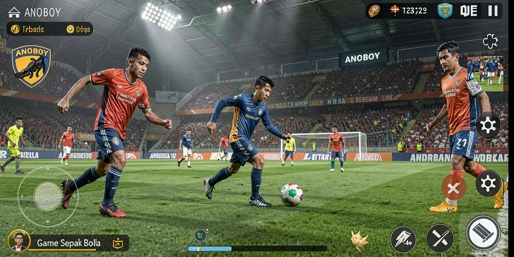 Tampilan gameplay ANOBOY yang menarik dan realistis dalam pertandingan sepak bola.