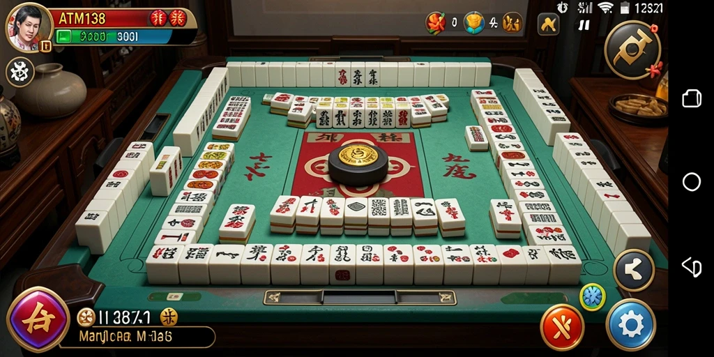 Tangkapan layar gameplay <strong>ATM138</strong> menampilkan suasana permainan Mahjong yang menarik.