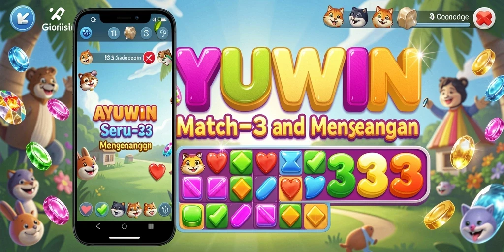 Tangkapan layar AYUWIN menunjukkan aksi gameplay Match-3 yang seru.