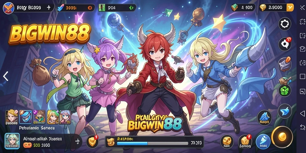 Tampilan gameplay seru dari BIGWIN88 dalam dunia anime.