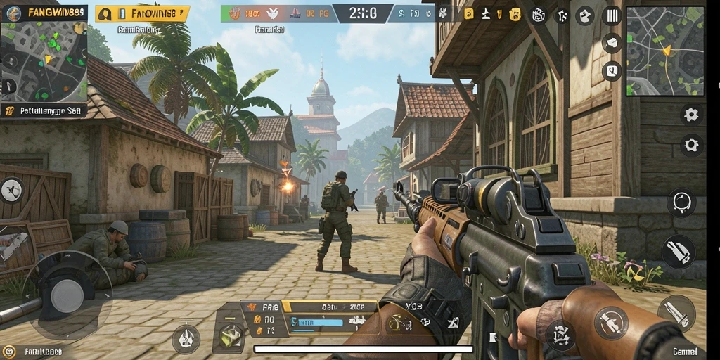 Screenshot gameplay FANGWIN88 menampilkan aksi menembak yang intens dan strategis.