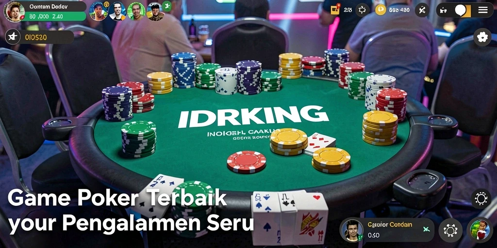 Screenshot gameplay IDRKING menampilkan pertandingan Poker yang seru dengan pemain dari seluruh dunia.