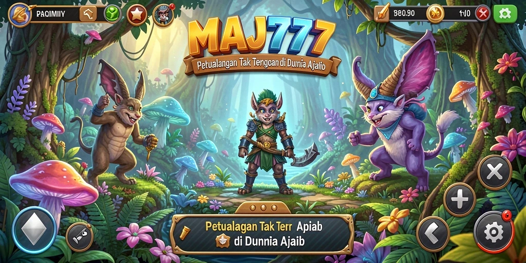 Screenshot menunjukkan pemain menjelajahi dunia penuh petualangan di MAJ777.