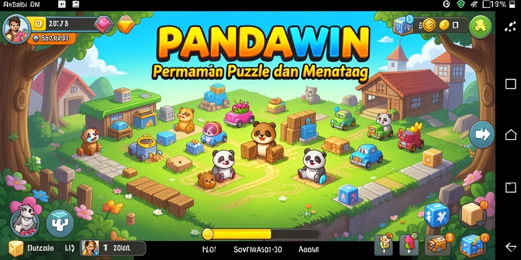 Screenshot gameplay PANDAWIN menunjukkan tantangan puzzle yang menarik.