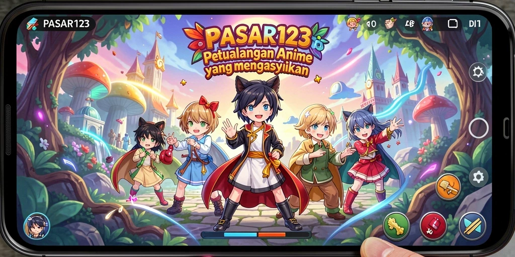 Screenshot gameplay PASAR123 menampilkan karakter anime yang menarik dan lingkungan yang indah.