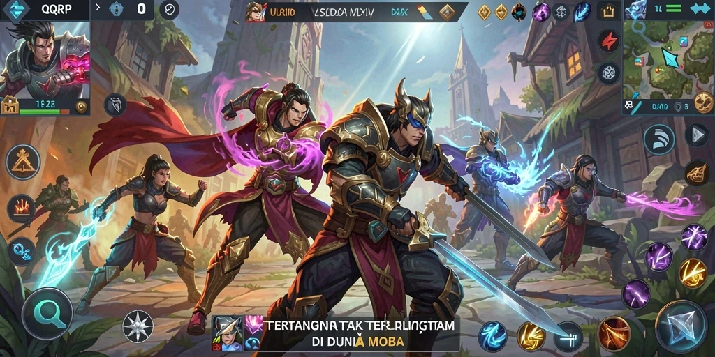 Tampilan seru aksi gameplay MOBA di QQRP.