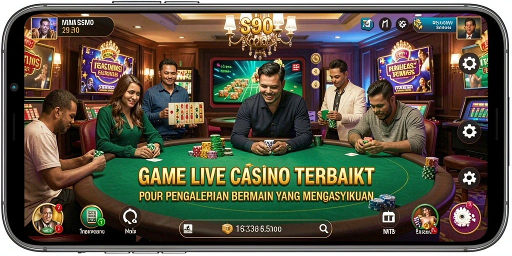 Screenshot gameplay S80 yang menunjukkan dealer langsung dan permainan seru.