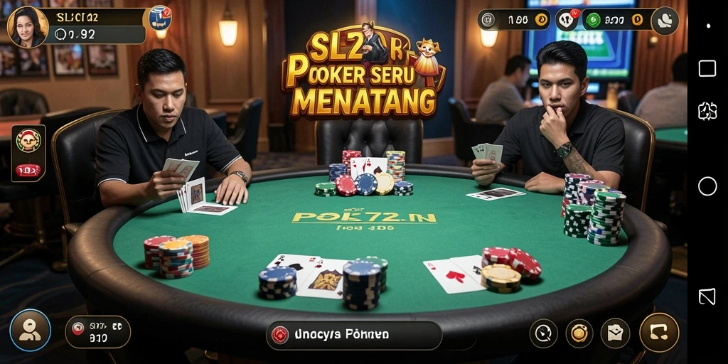 Screenshot SL72 menampilkan suasana permainan Poker yang mendebarkan.