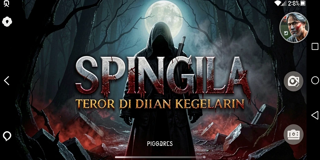 Screenshot gameplay SPINGILA yang penuh ketegangan dan kegelapan.