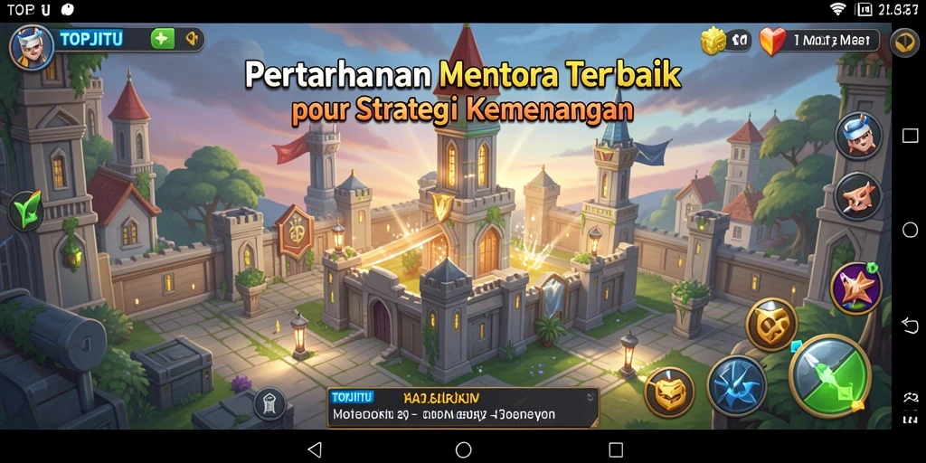 Tangkapan layar gameplay menakjubkan dari TOPJITU menunjukkan serangan menara yang spektakuler.