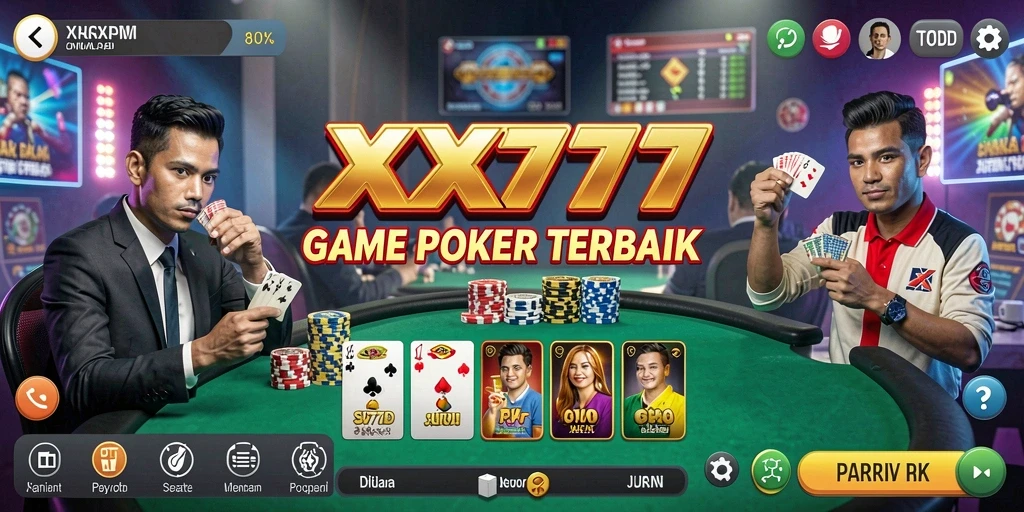 Screenshot utama XXX777 menampilkan momen seru di meja Poker.